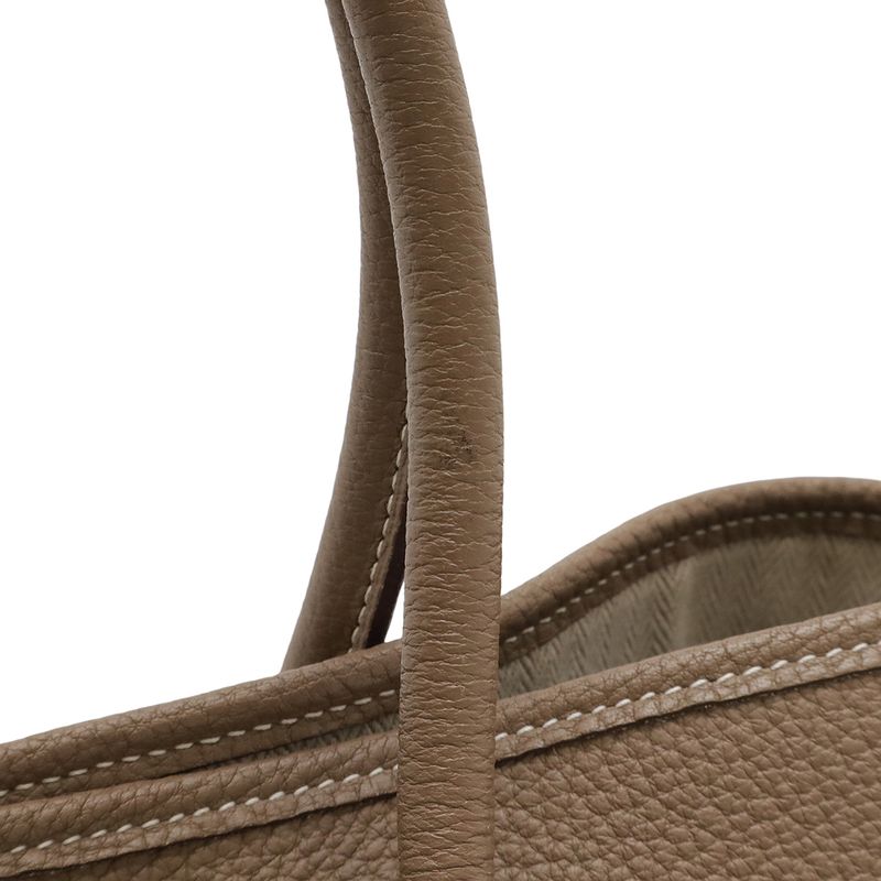 Hermes Garden Party PM Tote Handbag Negonda Leather Etoupe Glazed Silver