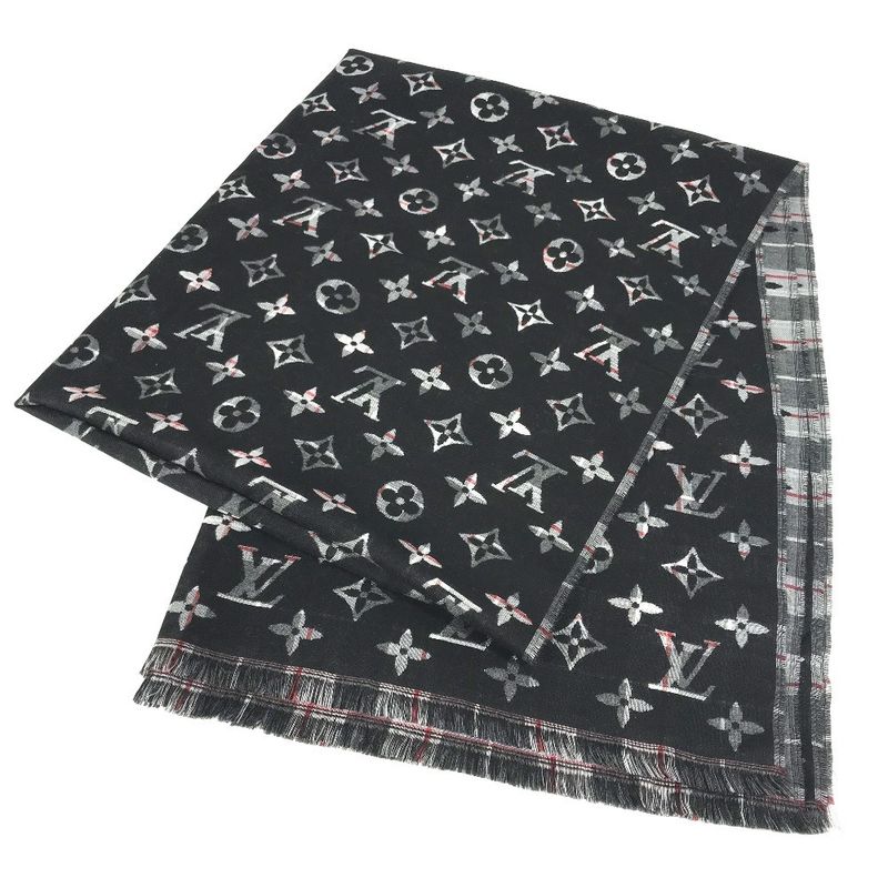Louis Vuitton Shawl Etoile Check With Louis M76051 Wool Black