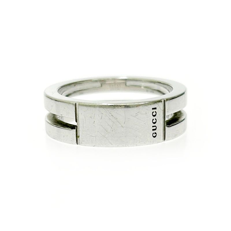 Gucci Silver Logo Double Line Ring 5.6g 925 Engraved 415164 Ring