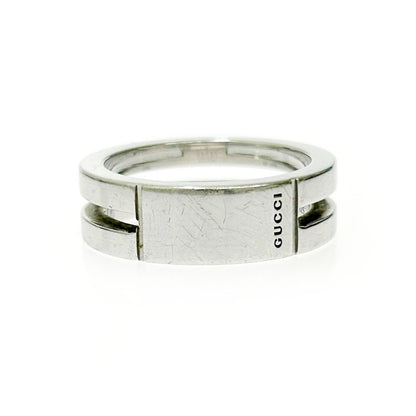 Gucci Silver Logo Double Line Ring 5.6g 925 Engraved 415164 Ring