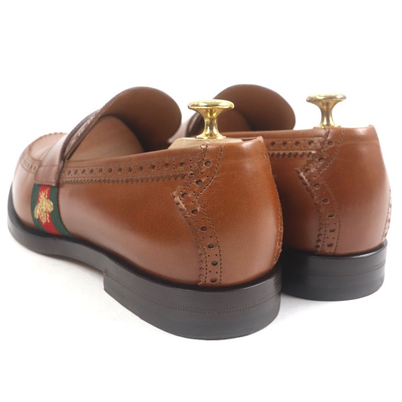 Gucci 450990 Leather Bee Embroidery Webline Perforated Coin Loafers Penny