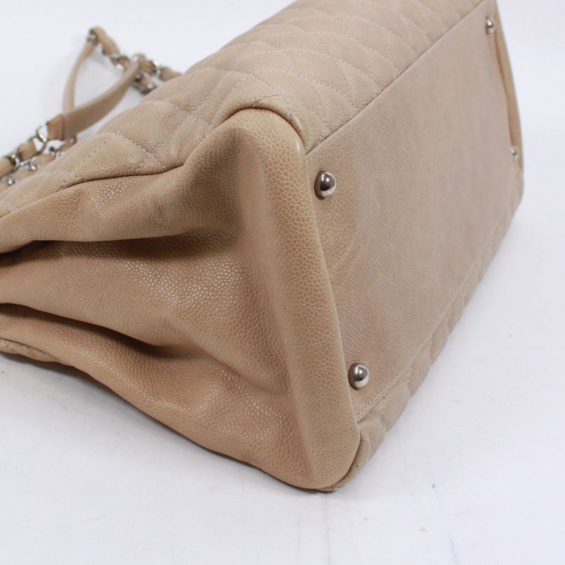 Chanel Matelasse Beau Ring Bag Caviar Skin Beige Shoulder Bag Silver