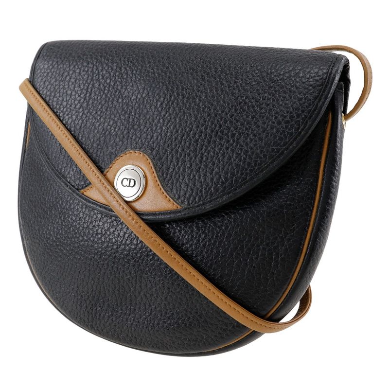Dior Christian Dior CD Logo Vintage Pochette Calf Black Women's Shoulder Bag