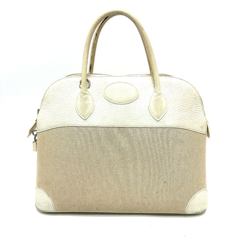 Hermes Handbag Bollide 35 Toile Ash White