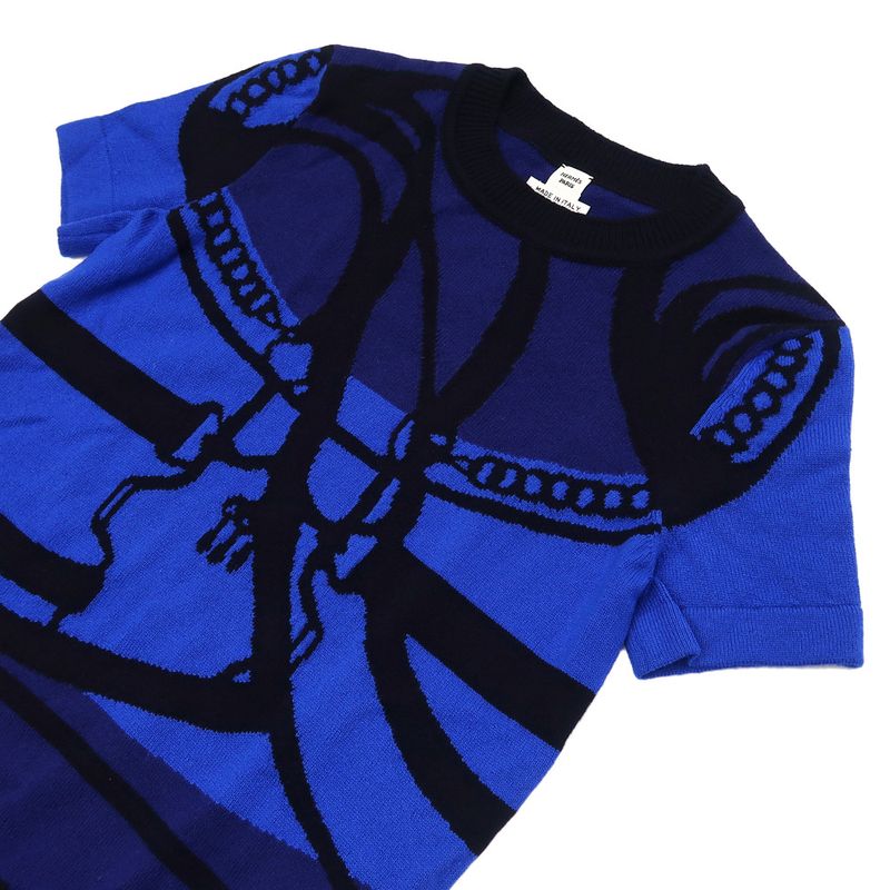 Hermes Short Sleeve Knit Morning Walk 34 Size Blue 2h2645d2 Cashmere
