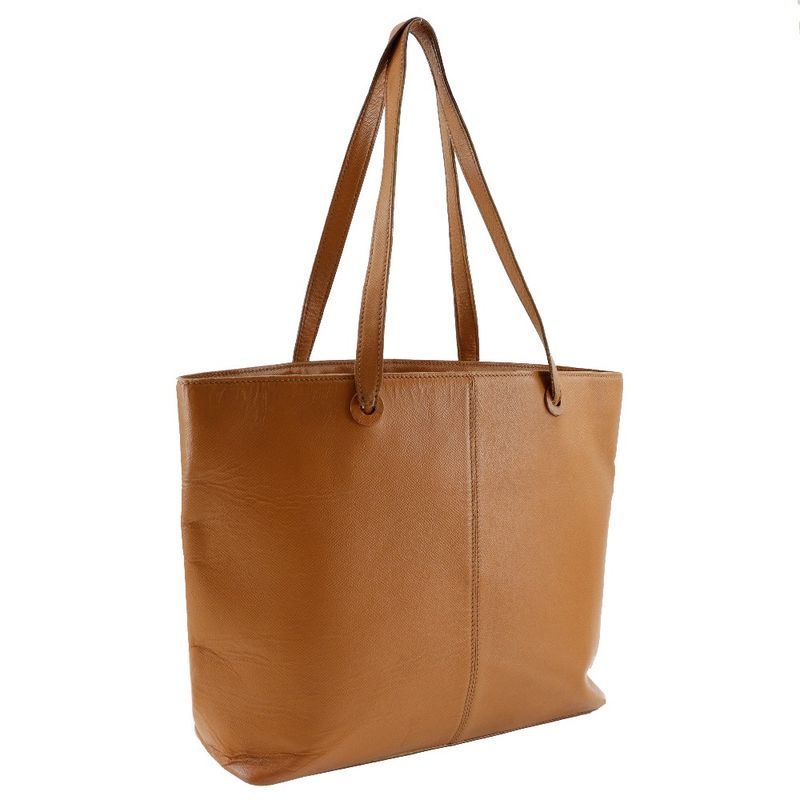 Chanel Logo Charm Leather Brown Women's Tote Bag