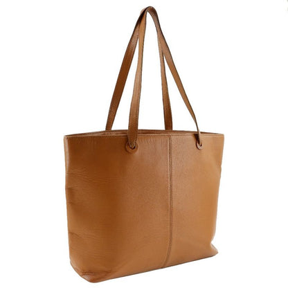 Chanel Logo Charm Leather Brown Women's Tote Bag