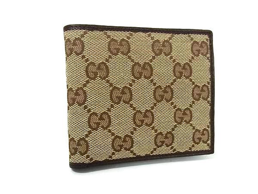 Gucci 04862 GG Canvas And Leather Fold Wallet Coin Purse Billfold Brown Fg6842