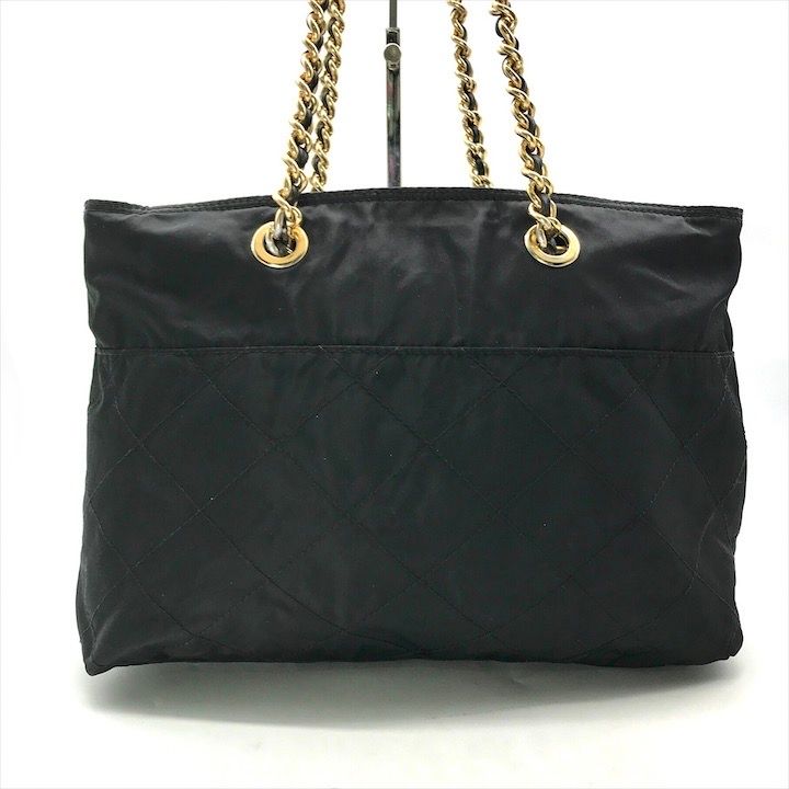 Prada Nylon Tessuto Quilted Chain Shoulder Tote Black