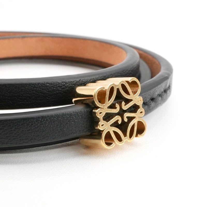 Loewe Bracelet Bangle Cuff Black Gold Anagram Logo Twist Calf Leather