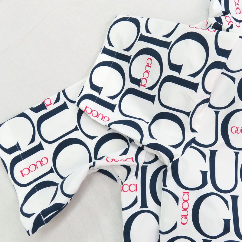 Gucci Maxi Gucci Print Fabric Shirt 790723 Short Sleeve 44 White Blue