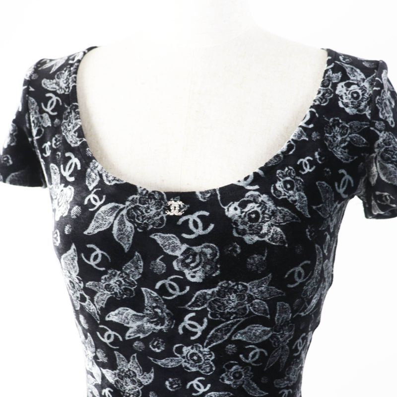 CHANEL P78132 Velour With Coco All Over Beige Coco Mark Short Sleeves Cut And