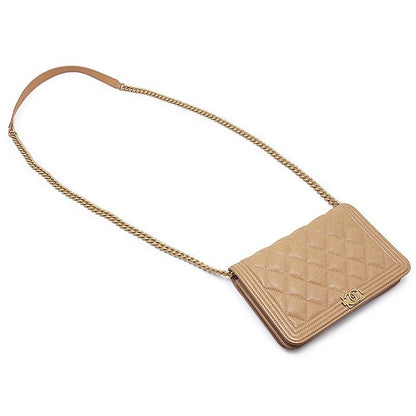 Boy Chanel Chain Wallet In Caviar Skin Beige Gold Hardware