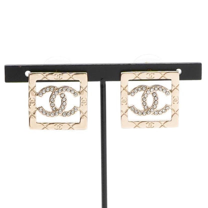Chanel Earrings Earring Gold Coco Mark Rhinestone Square