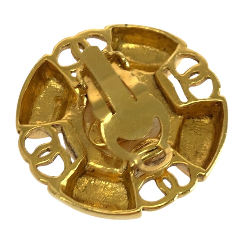 Chanel Faux Pearl Coco Mark Gold White Plated/faux Pearl Earrings 93 Engraved A