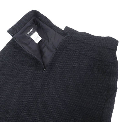 CHANEL P51038 Coco Mark Button Cotton Tweed Tight Skirt Black 40 Made In France