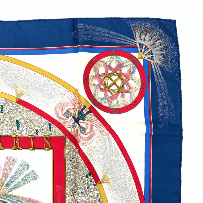 Grade Hermes Carre 90 FEUX Dartifice Flame Of Artistry 1987 Blue Multicolor