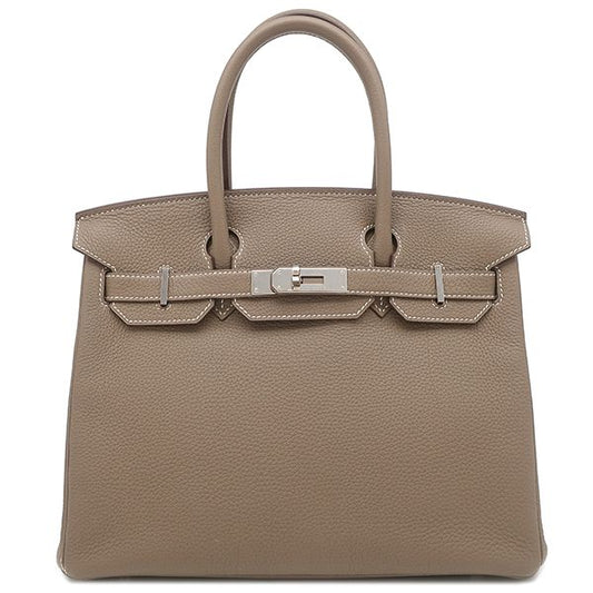 Hermes Handbag Birkin 30 Togo Etoupe Silver Hardware Glazed with Recolor