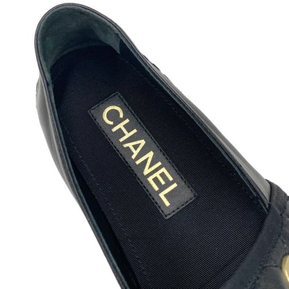 Chanel Flat Shoes Leather Black Gold Here Mark Logo Espadrilles
