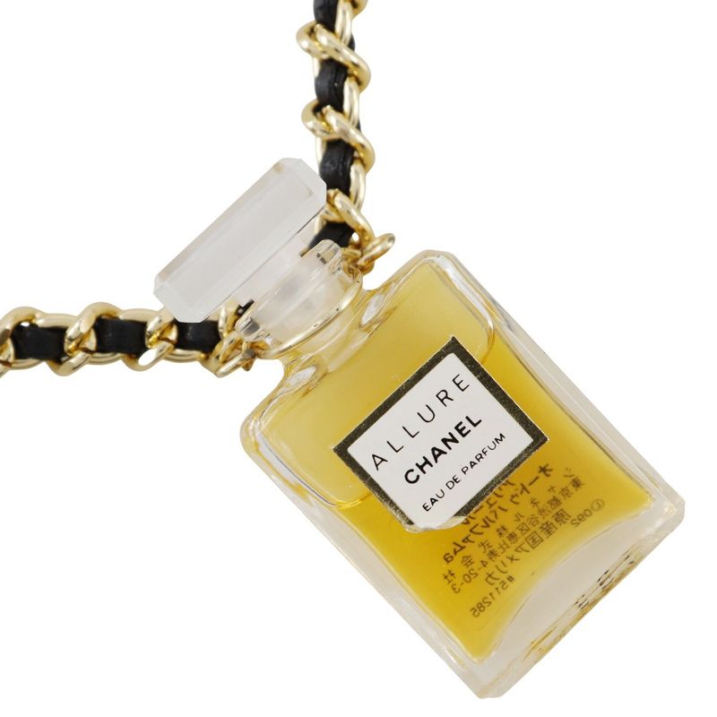 Chanel Parfum Bottle Allure Gold Plated And Leather Ladies 32.2g Necklace