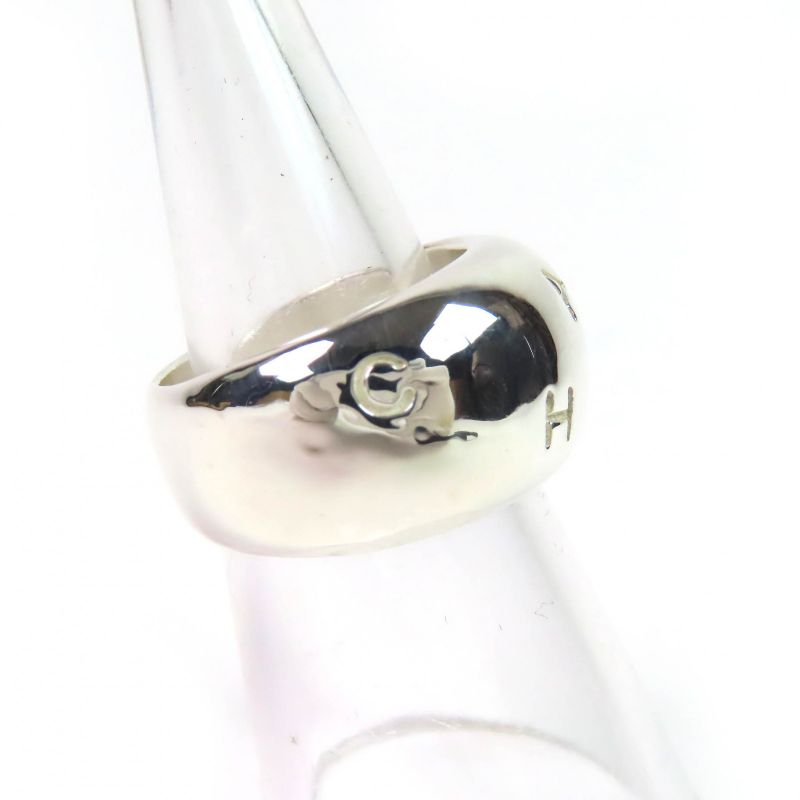 CHANEL Sv925 Logo Engraved Wide Ring Silver Size Approx 13 16.9g Weight Ladies