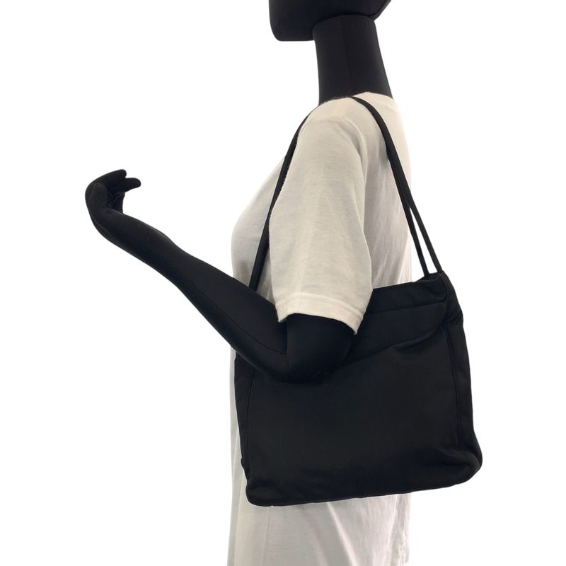 Prada Tessuto Triangle Logo Plate Black Silver Hardware Nylon Tote Handbag