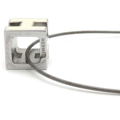 Hermes Necklace Caged Ash H Cube Metal Enamel White and Silver Hardware [box