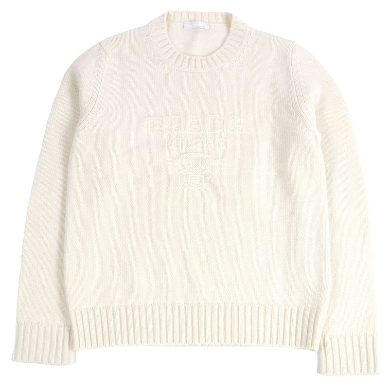 Prada 24AW Umb645 Virgin Wool Cashmere Logo Embossed Long Sleeve Knit Sweater