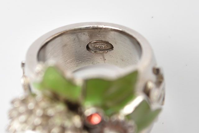 Chanel Ring Coco Mark Pearl Leaf Motif Silver Size 14