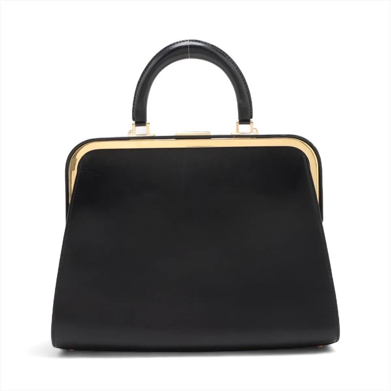 Vintage Christian Dior Clasp Leather Handbag Tote Black Gold Hardware Genuine