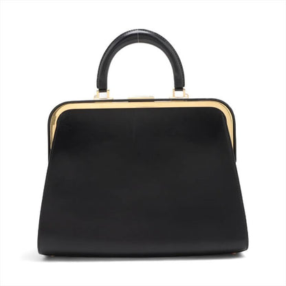 Vintage Christian Dior Clasp Leather Handbag Tote Black Gold Hardware Genuine