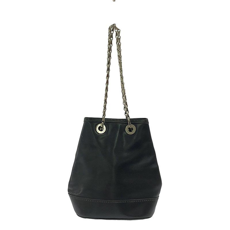 Celine - Old Celine Circle Logo Leather Chain Shoulder Bag - Black - Women