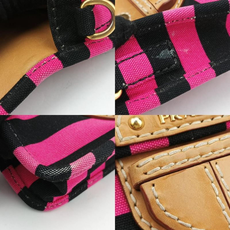 Prada Canapa Ligue Black And Brown And Pink Canvas Bt07857/b