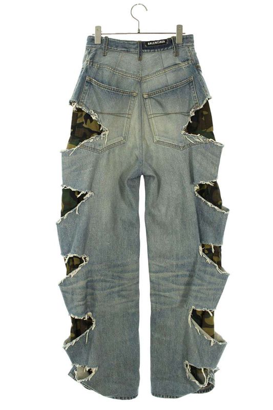 Balenciaga 662763 Tdw14 Camouflage Layered Crushed Denim Pants Men's XS