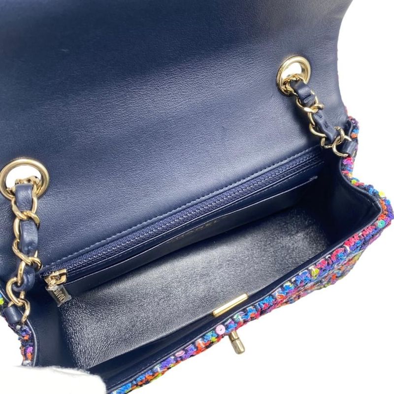 Chanel Shoulder Bag Mini Classic Chain Flap A69900 Matelasse Tweed Sequins Coco