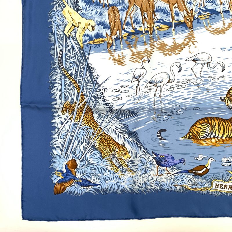 Hermes Carre 90 LA Treve DE L EAU Water Truce Scarf Silk Blue Multicolor