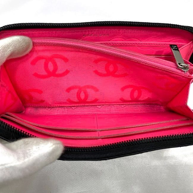 Chanel Round Zipper Long Wallet F21276 Black Cambon