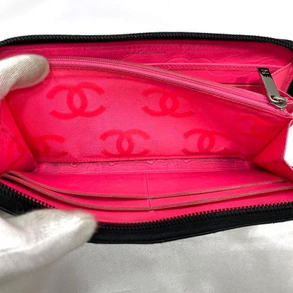 Chanel Round Zipper Long Wallet F21276 Black Cambon