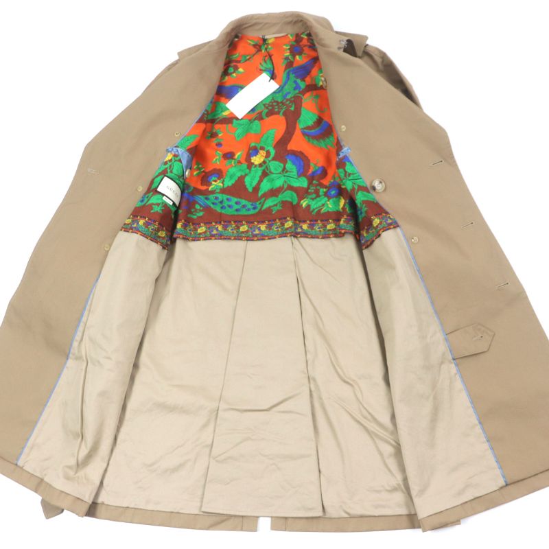 Gucci 452368 Back Taiga Embroidery 100% Silk Lining Logo Buttons Trench Coat