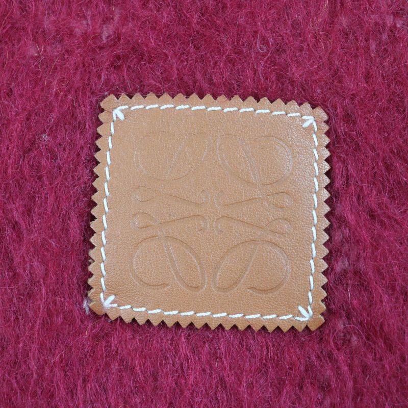 LOEWE Mohair Wool Monogram Leather Scarf With Patch And Fringe Multicolor Made