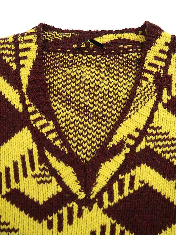 Prada 21aw V-Neck Geometric Long Knit Sweater Umb269 Yellow S