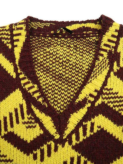 Prada 21aw V-Neck Geometric Long Knit Sweater Umb269 Yellow S