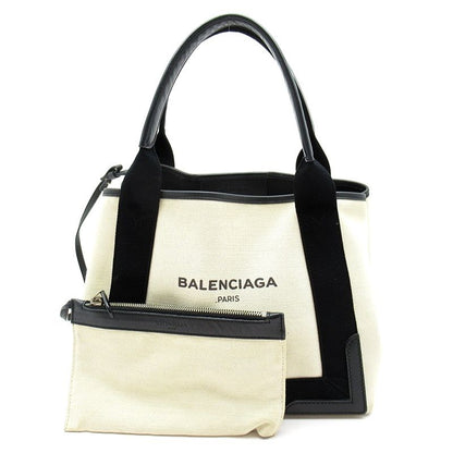 Balenciaga Navy Cabas Su S 339933 Canvas Leather Women's Tote Bag Natural Black