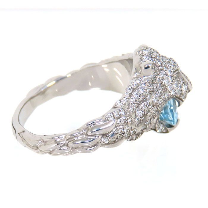 Gucci Lion Head Aquamarine Diamond Ring 18K White Gold 750 White Gold Diamond