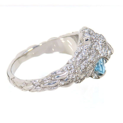Gucci Lion Head Aquamarine Diamond Ring 18K White Gold 750 White Gold Diamond