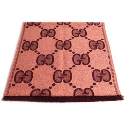 Gucci GG Wool Lame Jacquard Scarf Logo Scarf Pink Burgundy 598993 3gc15 Women