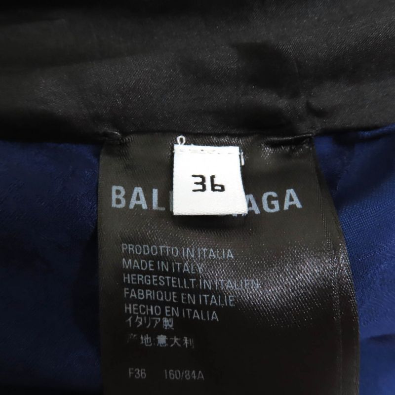 Balenciaga 2021 663002 Satin Jacquard Twill Panel Pleated Midi Dress Navy 36