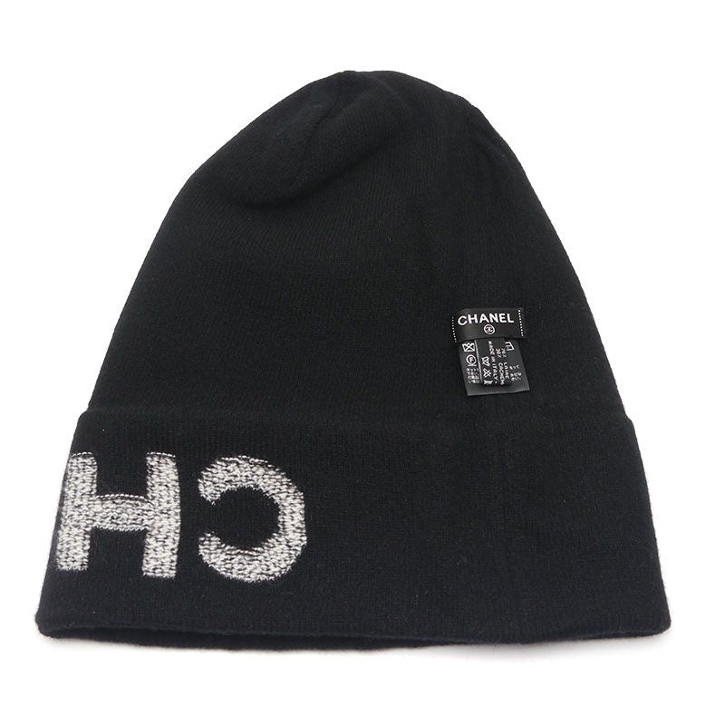 Chanel Logo Knit Cap Wool Cashmere Black