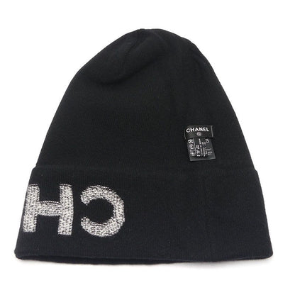 Chanel Logo Knit Cap Wool Cashmere Black