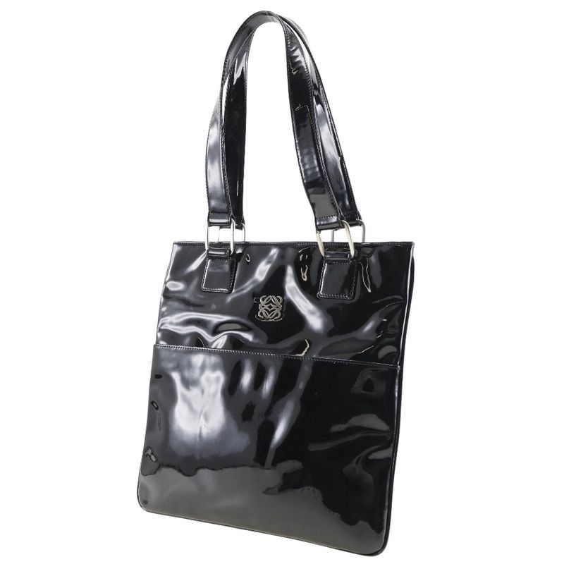 Loewe Anagram Enamel Black Women's Tote Bag
